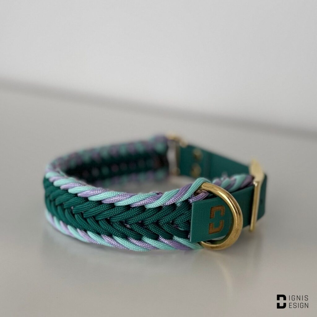 Obroża z paracordu - Lagoon; dignis design; obroża pleciona; paracord; akcesoria dla psów
