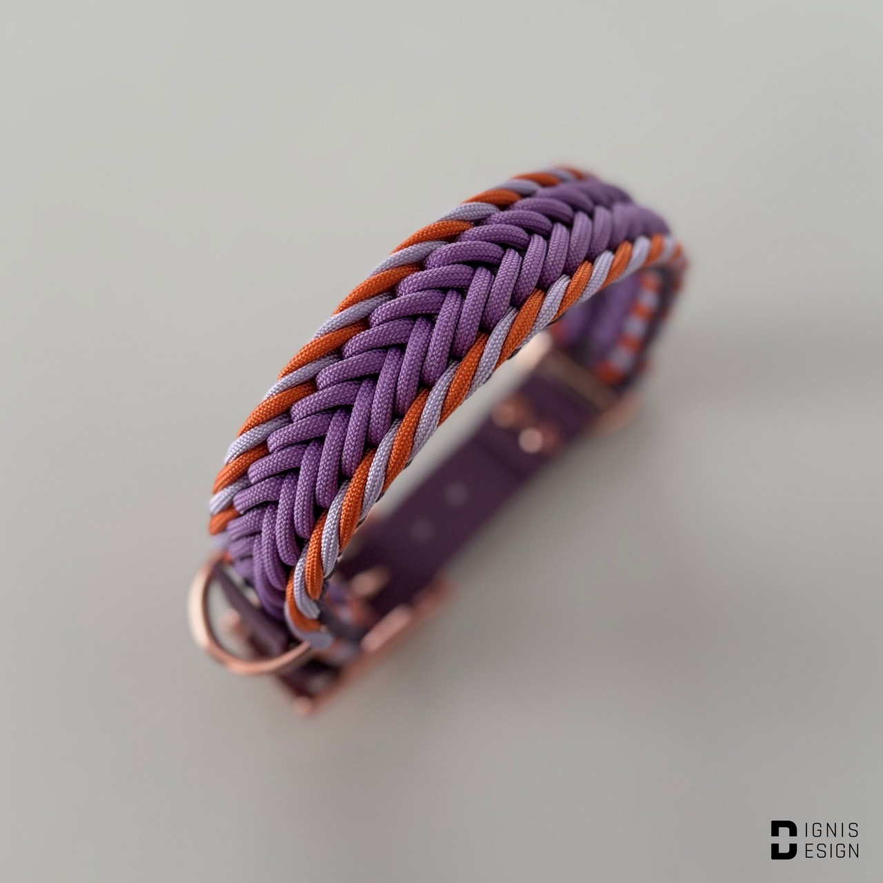 obroża z paracordu - sunset; dignis design; paracord; obroża pleciona; akcesoria dla psów