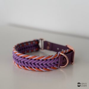 obroża z paracordu - sunset; dignis design; paracord; obroża pleciona; akcesoria dla psów