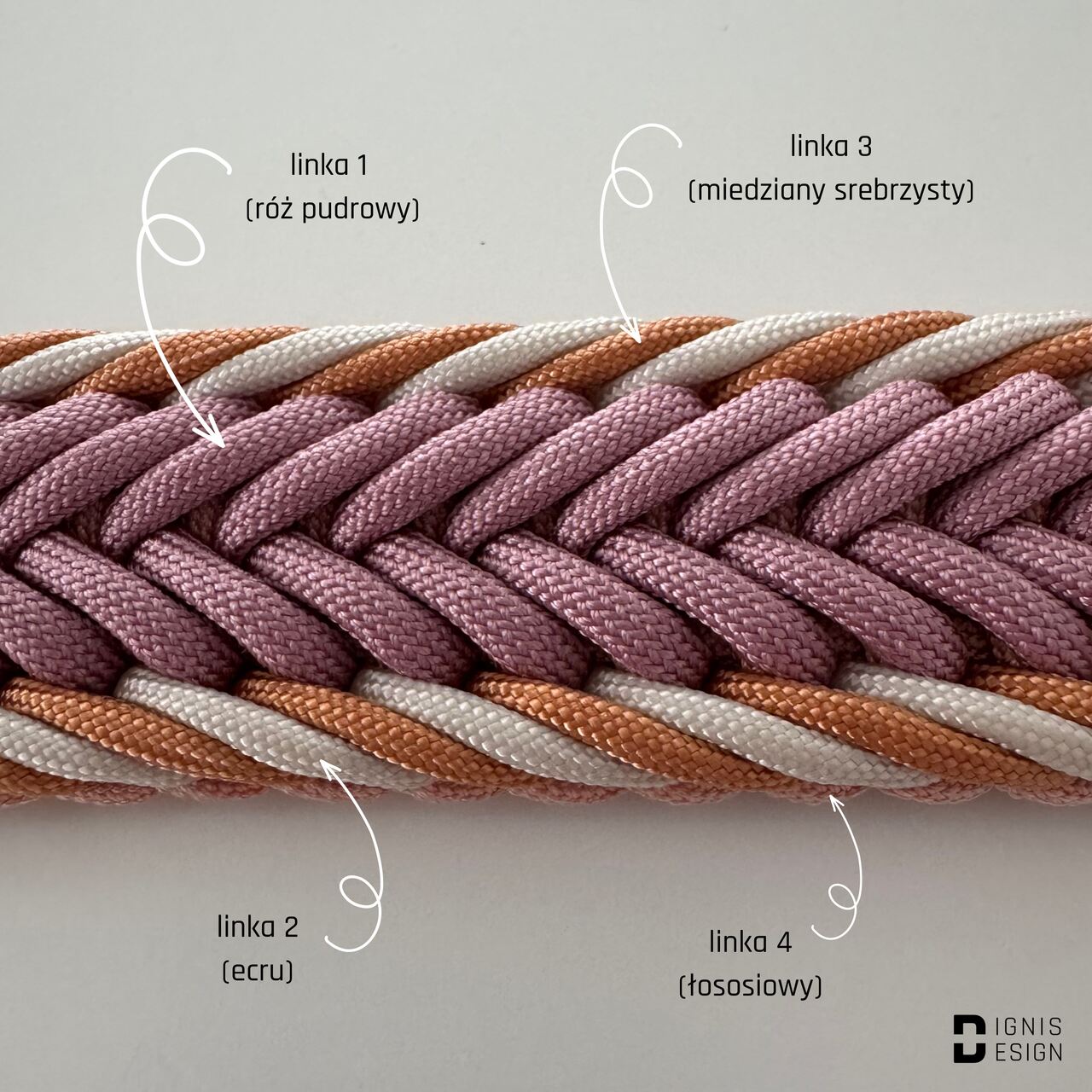 obroża z paracordu - blush; dignis design; paracord; obroża pleciona; akcesoria dla psów